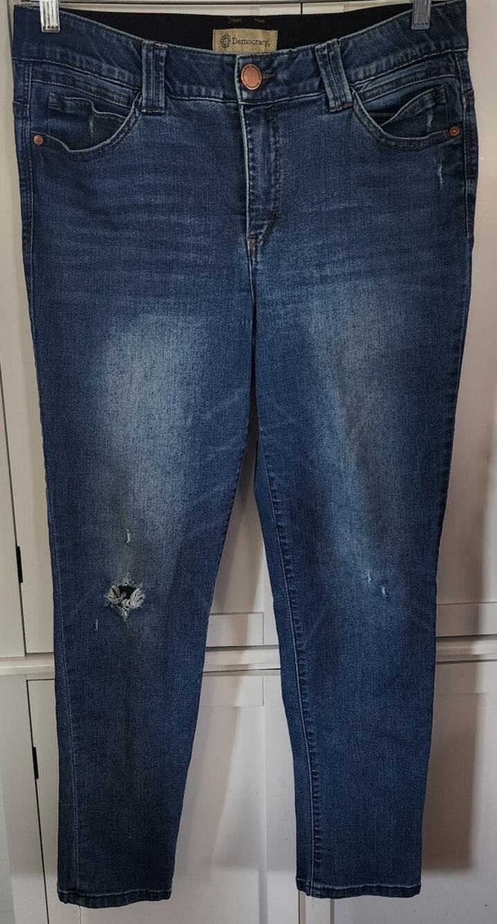 Democracy Ab Technology Tummy Control Stretch Elastic Waist Distressed Jeans 14